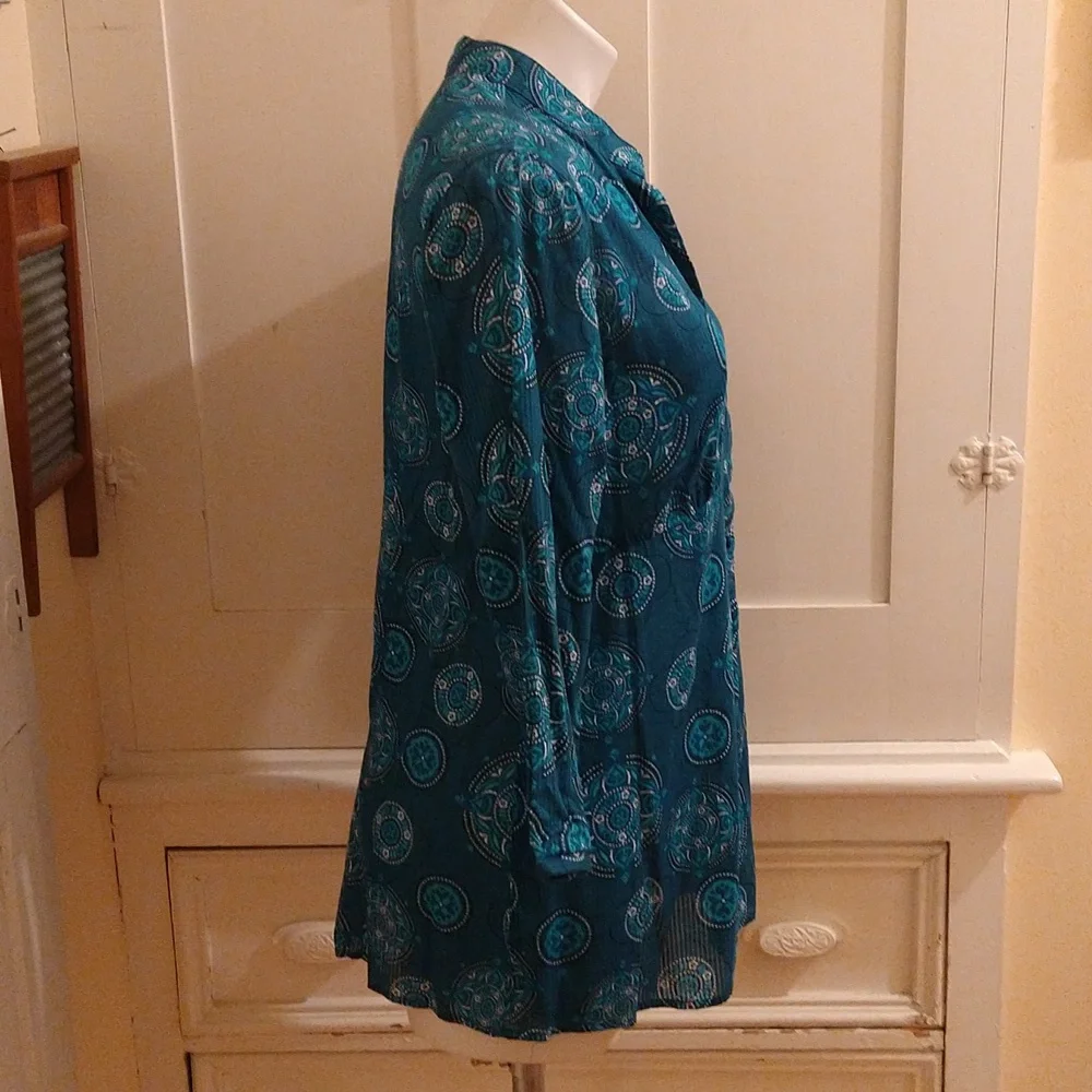 Christopher and Banks turquoise print cotton top Sz XL - Picture 3 of 10